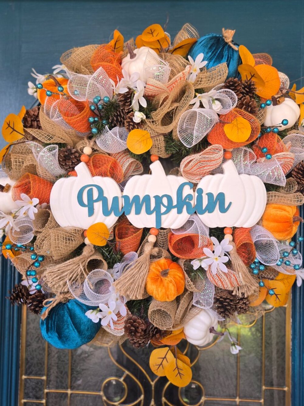 The Perfect Pumpkin Orange & Turquoise Fall Wreath